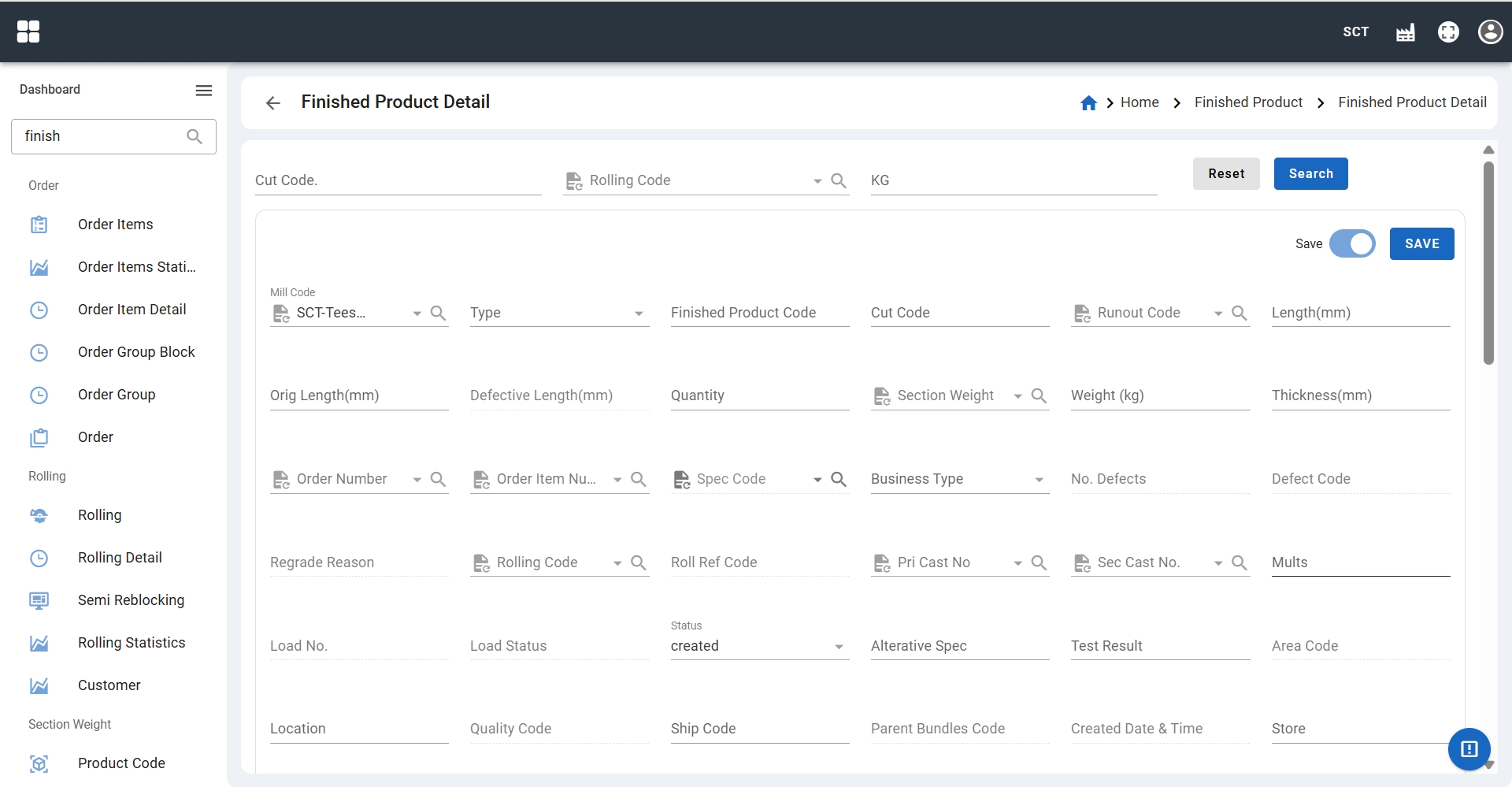 Finished product creation page